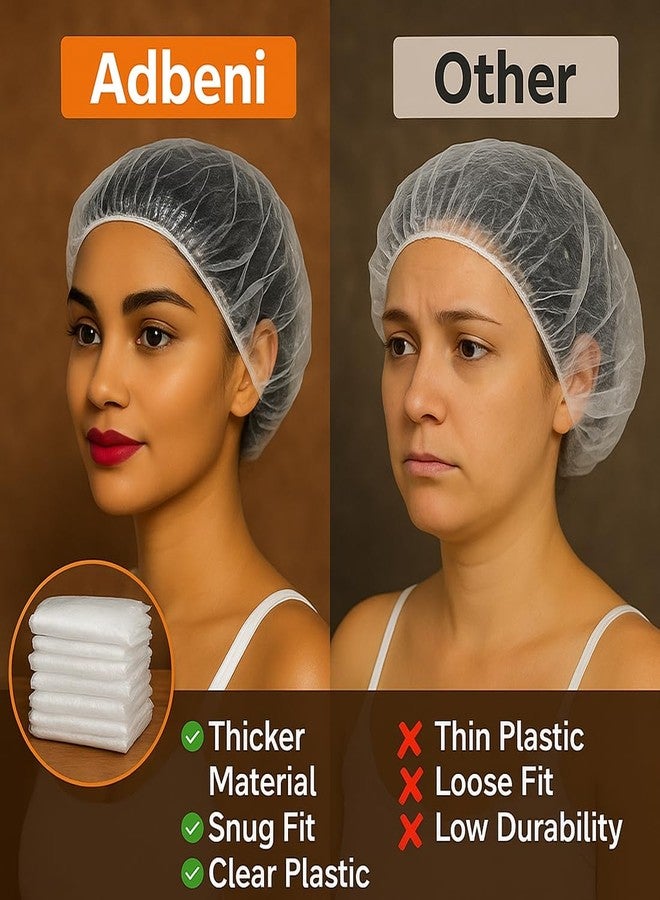 Adbeni Disposable Transparent Gloves 100 Pcs & Shower Caps 50 Pcs | Waterproof, Latex-Free | For Hair Coloring, Food Handling, Cleaning, Kitchen, Bath & Salon | One Size Fits Most - Image 2